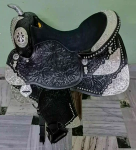 Western show saddle 16" on Eco- leather buffalo color black with drum dye - Bild 1 von 9
