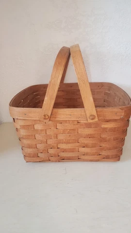 Signed Longaberger 12" Square Market Shopping Basket 1987 Double Swing Handles Cover