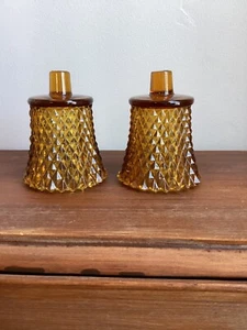 Pair Of Vintage Home Interior Diamond Amber Harvest Gold Votives - Picture 1 of 18