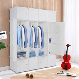 5-Tier Closet Storage Cabinet - White, 20-Cube, 3 Hanging Rods & DIY Modular - Picture 1 of 24