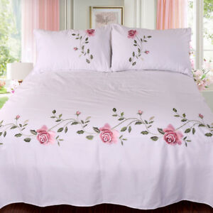 Pure Cotton Bed Sheet + 2 Pillowcases Embroidered Chinese Traditional Bed Cover