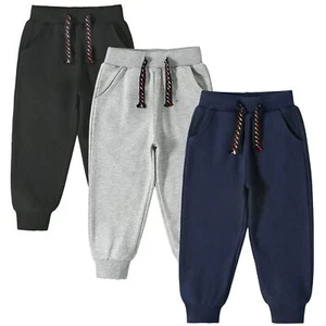 Kids Boys Pants Sweatpants3 Pack Pull On Cotton Jogger Outfits Clothes Black/... - Picture 1 of 7