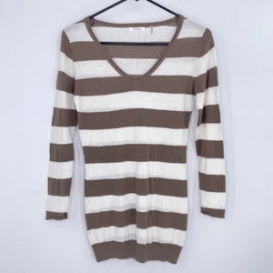 PinkBlush Damen Tunika Pullover weiß braun gestreift Langarm V-Ausschnitt Baumwolle S - Bild 1 von 6
