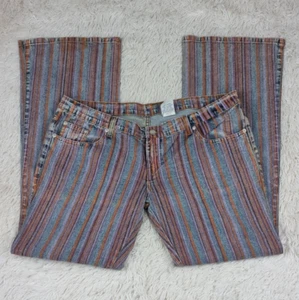 Vintage Pinstripe Flare Low Rise Hippie Jeans Stretch Denim 36x32 Bonco Blues - Picture 1 of 14