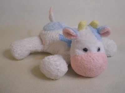 Soft Dreams Peluche Floppy Bebé Vaca Toro Blanco Azul Rosa Nariz Frijol Bolsa 8" Largo Foto 1 de 4