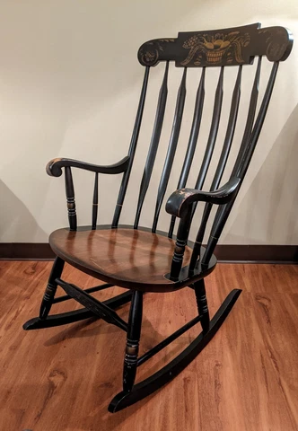 Large sturdy quality classic black & gold vintage rocking chair stencil decor Cover