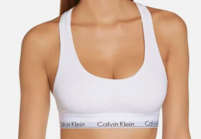 Calvin Klein White Large bra CK Cotton Womens Bralette Comfy unlined bra- L - Image 1 of 3
