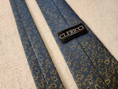 CLERICCI (Blue & Green) Prismatic Designer Paisley 100% Silk Necktie - Image 1 of 4