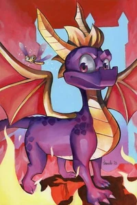 Pintura Original Spyro el Dragón 10 x 15 Tinta y Acrílico - Imagen 1 de 3