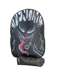 Venom Face Novelty Black Graphic 3D Backpack With Black Plastic Pencil Case NEW - Picture 1 of 15