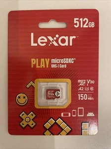 Genuine Lexar Play 512GB MicroSD SDXC card, U3, V30, A2, 150MB/s! - Picture 1 of 4