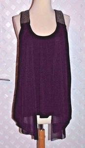 6 DEGREES Black CHIFFON & STRETCH JERSEY BEADED RACER BACK TUNIC TOP Women's M - Picture 1 of 5