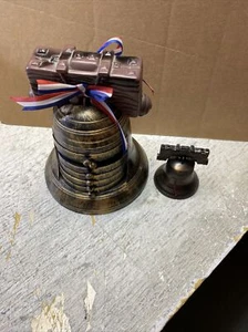 VINTAGE Liberty Bell Plastic 6 Coaster Set & Bronze Copper Cast Metal Bell-EUC - Picture 1 of 12