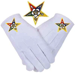 Masonic White OES Order of the Eastern Star Cotton XL Gloves Embroidered Logo - Picture 1 of 3