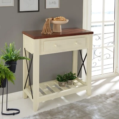 Cottage Console Table White Painted Pine Wooden Hall Table 1 Drawer - Image 1 of 4