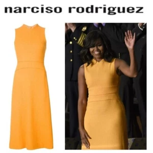 Narciso Rodriguez NWT Sleeveless Flared Crepe Dress Yellow Orange Wool Silk 42 - Picture 1 of 15