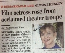 GLENNE HEADLY 1955-2017 OBITUARY FILM ACTRESS FROM THEATRE 
