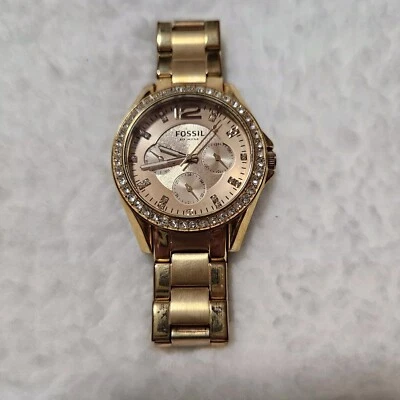 FOSSIL ES-2811 All St. Steel Rose Gold Ladies Watch Sz. 6 1/2"  NEEDS BATTERY - Изображение 1 из 4