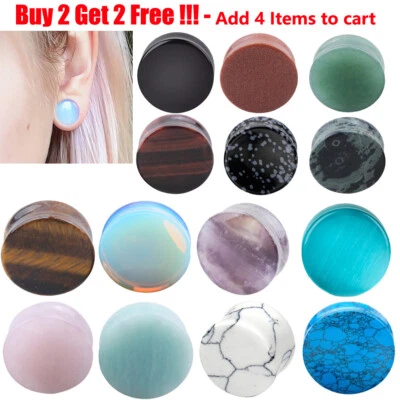 Ear Gauges Organic Stone Ear Plugs Flesh Tunnels 2G,0G,00G,12,14,16MM - 1Pair US - Image 1 of 4