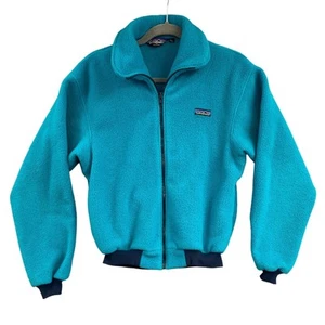 VTG 90s Patagonia Unisex Kids Blue Fleece Full Zip Jacket Size 11/12 USA Retro - Picture 1 of 12