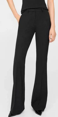 $215 THEORY Black Demitria 4 Traceable Wool Stretch Flare Dress Pants Women's 00 - Image 1 of 4