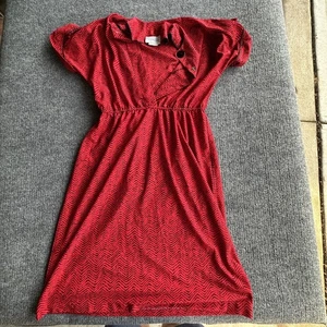 Periwinkle Red Black Chevron Print Shirt Dress Size 12 Short Sleeve Button Front - Picture 1 of 8