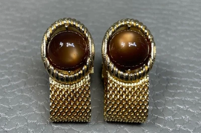 Vintage Brown Lucite Yellow Gold Plated Wrap Around Cuff Links - Image 1 of 2