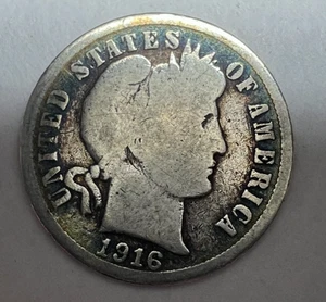 1916 S, San Francisco, Barber Dime, USA, 10C, Silver, With COLOR - Picture 1 of 3