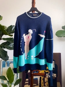 Maglione vintage Brooks Brothers uomo XL golf intarsiato maglia a mano cotone usato in ottime condizioni - Foto 1 di 17