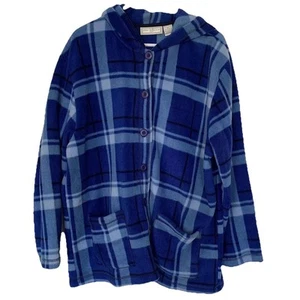 Vintage 90s Studio Works & Co Woman 2X Blue Plaid Fleece Jacket New - Picture 1 of 12