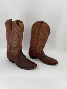 VINTAGE Piazza Bros Lizard Leather Cowboy Boots 10.5 Cognac USA Made EUC - Picture 1 of 14