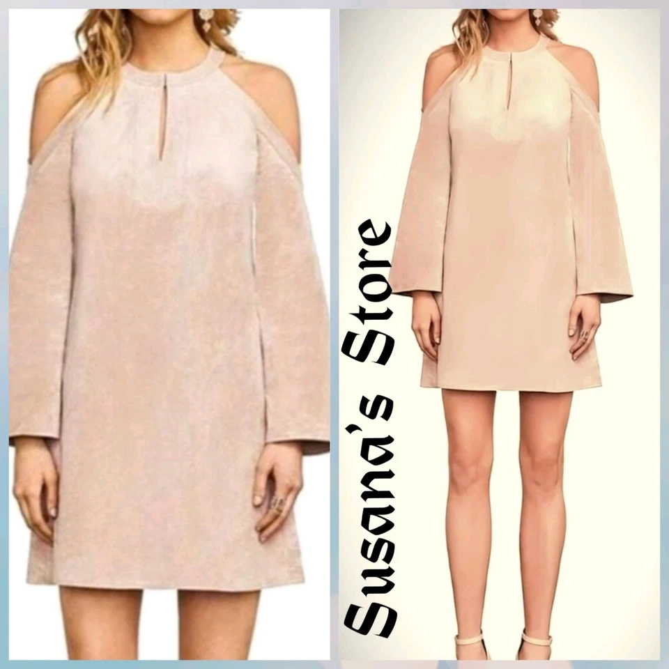 BCBGMAXAZRIA Laguna Shift Dress Sz XS Cold Shoulder Faux Suede Bare Pink Keyhole