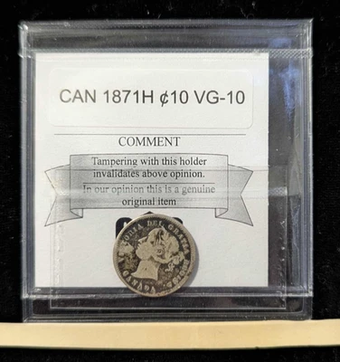 1871H Coin Mart Graded Canadian, Silver ¢10 Cent, ** VG- 10 ** - Image 1 of 4