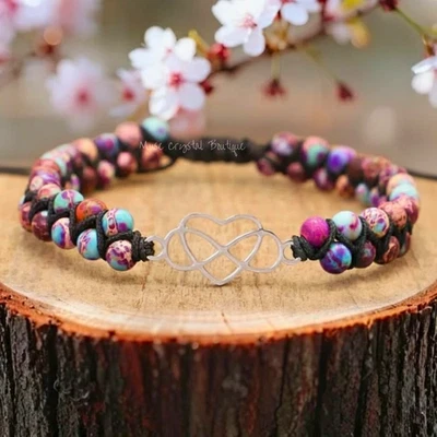 Pulseira trançada coração jaspe imperial unissex cura calma ansiedade joia presente - Imagem 1 de 3