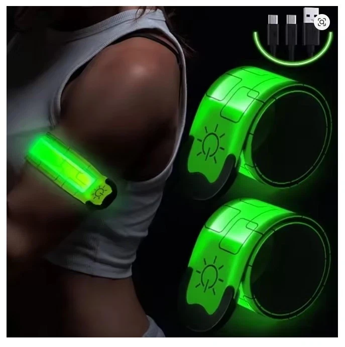 Set of 2 Rechargeable LED Armband 35x4cm Clap Strap Wristband Night Safety Light - Image 1 of 4