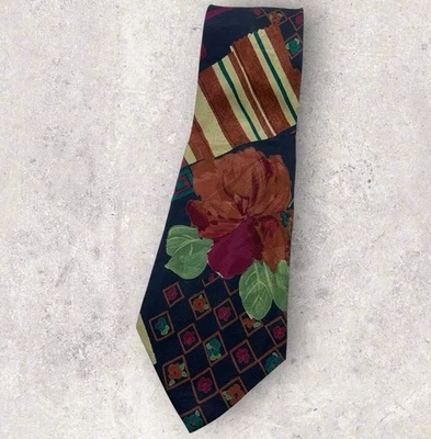 CANALI ВИНТАЖНЫЙ шелковый галстук Италии многоцветный в полоску геометрический цветочный W: 3,8 «EUC  - Изображение 1 из 4