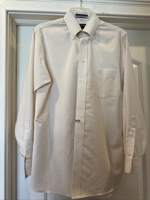 Men's Long Sleeve Button-Down Cream Ivory Small 14.5 32/33 Regular Fit Stafford - Image 1 of 4