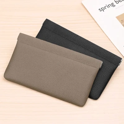 1pc Genuine Leather Long Wallet – Self‑Closing Passport & Card Holder Purse-NEW - Image 1 of 4