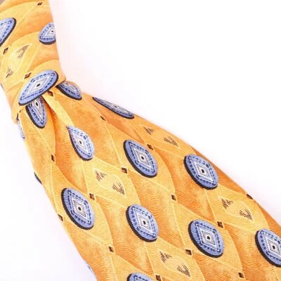 Robert Talbot Studio Silk Necktie Yellow Diamond Check Blue Ovals USA - Image 1 of 4