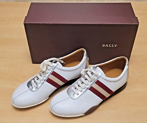 New BALLY Switzerland Men  Textile-Stripe Leather Sneakers ~ 8.5D US