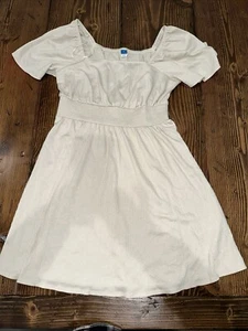 Old Navy Medium Smocked Waist Flutter Sleeve Mini Dress Square Neck Beige - Picture 1 of 7