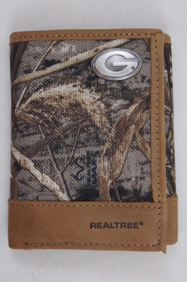 Georgia Bulldogs Trifold Realtree Max-5 Camo & Leather Wallet w Concho - Zep-Pro