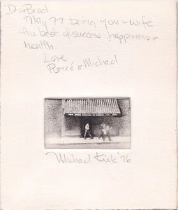 ORIG. SIGNED ETCHING by MICHAEL KIRK w/ AUTOGRAPH NOTE SIGNED by RENEE ROCKOFF - Picture 1 of 1