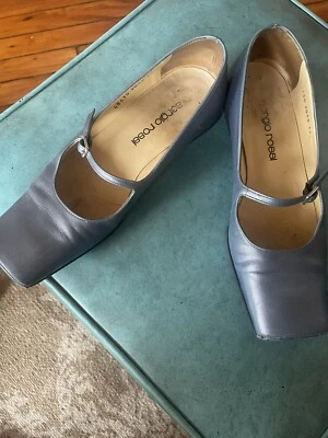 Sapatos femininos sergio rossi usados bebê azul couro cintilante italiano tamanho 36.5 - Imagem 1 de 4