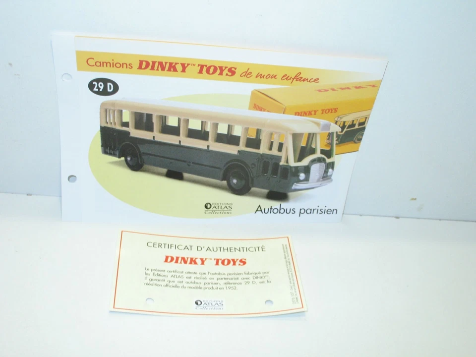 1 Spina + Certif. Dinky Toys Atlas Repro Rif. 29 D, Autobus Parigino - Immagine 1 di 1