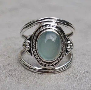 Anillo Boho Aqua Calcedonia, Anillo de Plata de Ley 925, Regalo para Ella Todo Talla SB-131 - Imagen 1 de 5