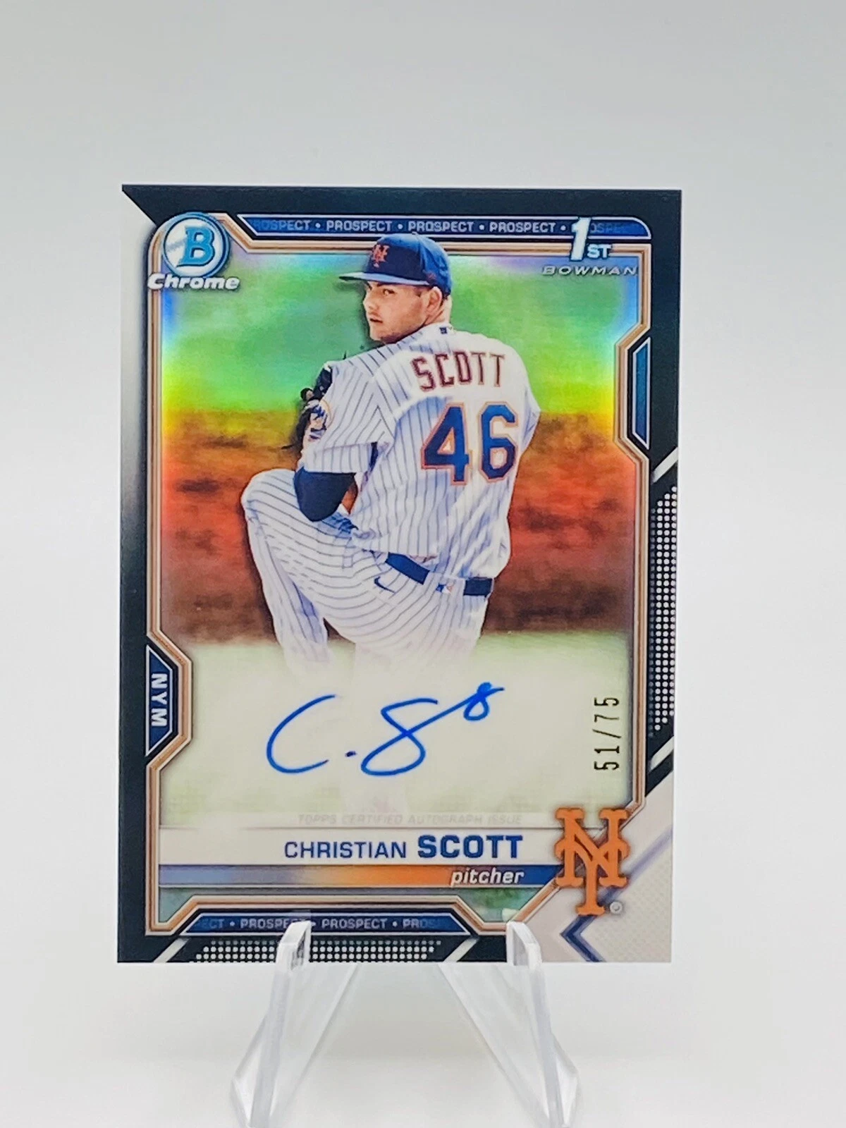2021 Bowman Draft Chrome Christian Scott 1st Bowman Black Autograph #’d /75 METS