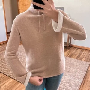Vince Tan Wool Cashmere Blend Mock Neck Drawstring Bell Sleeve Pullover Sweater - Picture 1 of 10