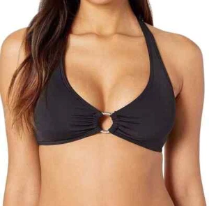Michael Kors Iconic Solids Logo Ring Halter Bikini Top Black SM - Picture 1 of 4