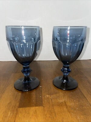 Libby Goblet Dusty Blue Duratuff Gibraltar Water Ice Tea Wine Glasses Lot of 2 - Image 1 of 4